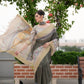 Grey Tussar Print Soft Saree With Zari Border