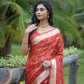 Red Soft Organza Silk Saree With All Over Zari Weaving