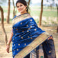 Blue Banarasi Tussar Silk Paithani Saree With Pure Zari Woven Border