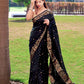 Black Pure Soft  Silk Saree With Copper And Golden Zari