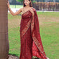 Red Pure Soft  Silk Saree With Copper And Golden Zari