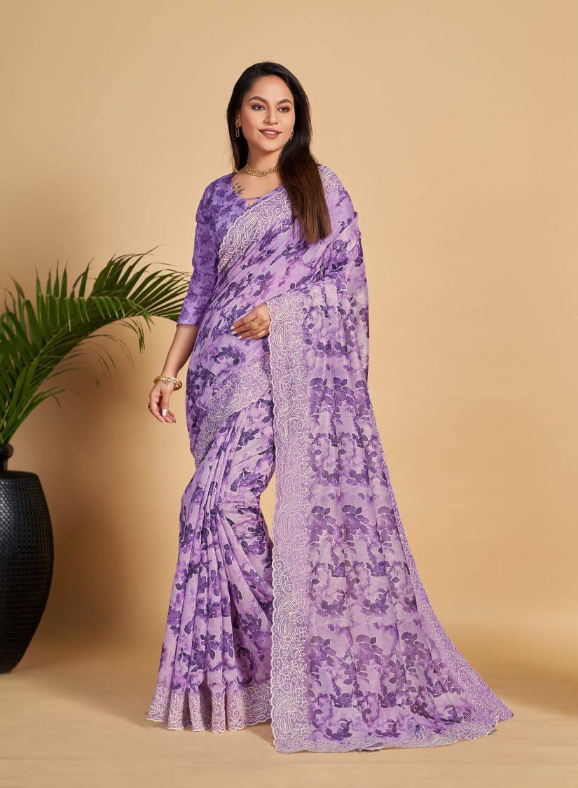 Purple Soft Linen Cotton Saree