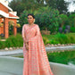 Peach Pure Tussar Silk Jamdani Weaving Saree
